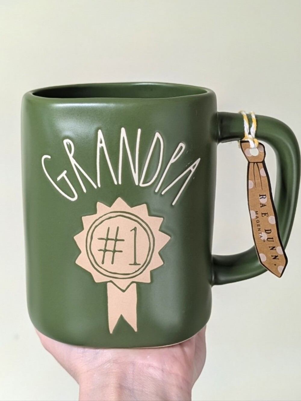 Rae Dunn #1 GRANDPA Mug, Soft Matte Army Green with Award Ribbon Graphic 🥇